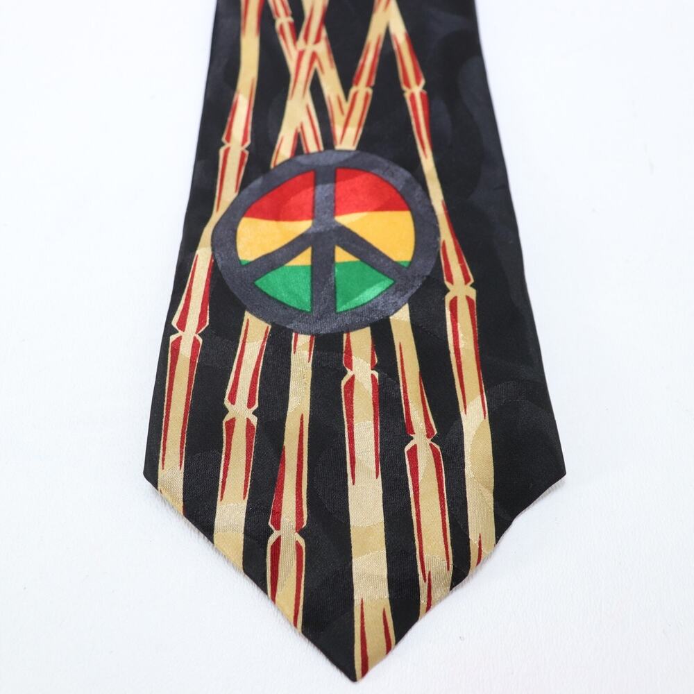 Vintage 14th Street Neckwear Tie Mens 55 in Rasta Colors Peach Sign Bamboo Wide